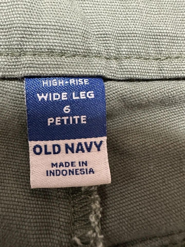 Nwt Old Navy Wide Leg Pants Canvas High Rise Crop Green 6p Stretch Baggy - Image 3 of 4