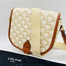 CELINE Triomphe Falco Shoulder Bag White Leather PVC Crossbody Bag