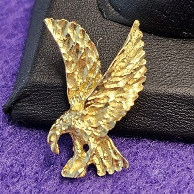 Vintage 14K massiv Gold Adler Anhänger 3,07g Diamantschliff strukturierte Flügel Charm