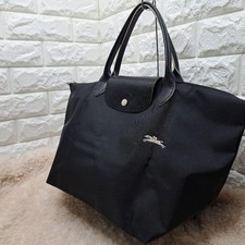 LONGCHAMP Le Pliage Large Tote Bag Black Nylon Leather Shoulder Handbag