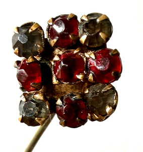 Antique Victorian Bohemian Red & Green Garnet Stick Pin in Gold Metal