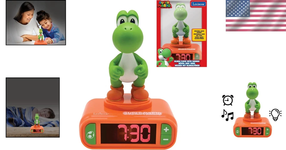 Yoshi Nightlight Alarm Clock, Super Mario Sounds, LCD Screen - Image 2 of 4