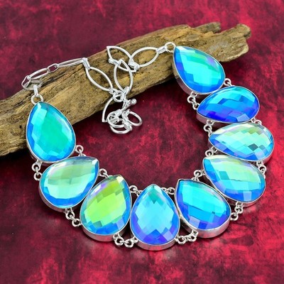 Mystic Topaz Gemstone Handmade 925 Sterling Silver Jewelry Necklace Wadding Gift