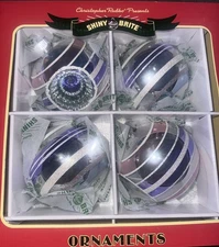 Radko SHINY BRITE Glass BULB LG Ornaments 4 SetChristmas NIB Pink Purple Silver