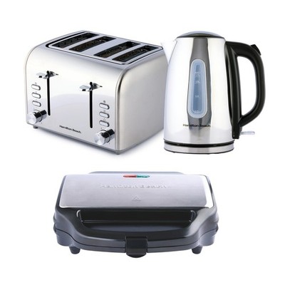 Rise Kettle, 4 Scheiben Toaster & Sandwich Toaster, von Hamilton Beach, silber