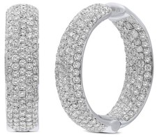 WIDE 5.97CT DIAMOND 14K WHITE GOLD 3D MULTI ROW INSIDE OUT HOOP HANGING EARRINGS