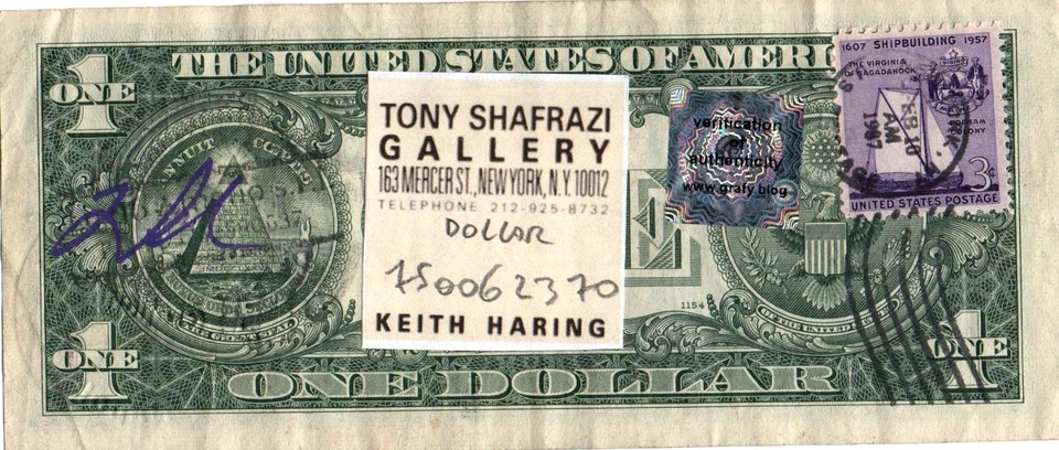 A. WARHOL & Keith Haring 1 Dollarnote Original SIGNIERT + SKIZZIERT +US -Stempel - Bild 2 von 4