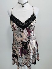 Linea Donatella Floral Satin Lace Chemise V-Neck Sleeveless SGF310 Size M