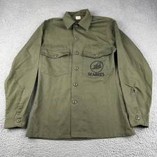 Vintage Us Navy Seabees OG-507 Button Up Shirt Size 14.5x33 Military 80s