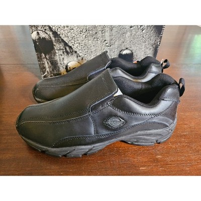 Dickies Slip On Work Shoes Mens Black Leather Slip Resistant Memory Foam