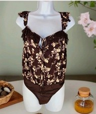 Intimately Free People Womens Bodysuit Sz S Take It Away Brown  Cream Floral