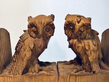 2 große Buchstützen Eiche Holz natur Eulen geschnitzt  Eule hangeschnitzt