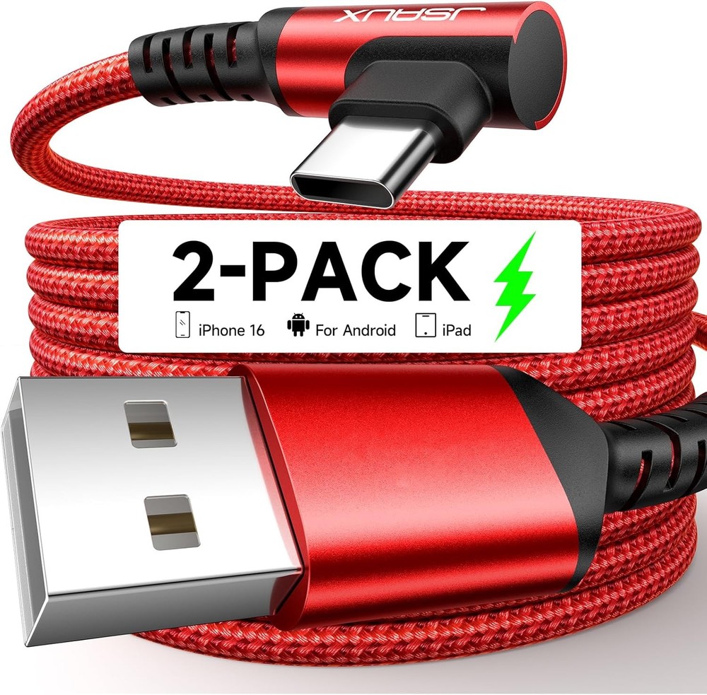 JSAUX 2-Pack 6.6ft USB C Fast Charging Cable 3.1A Type C in Red JSAUX 2-Pack 6.6ft USB C Fast Charging Cable 3.1A Type C in Red