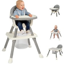 7-in-1 Baby Kleinkind F&uuml;tterung Hochstuhl Tablett 5-Punkt Gurt Grau