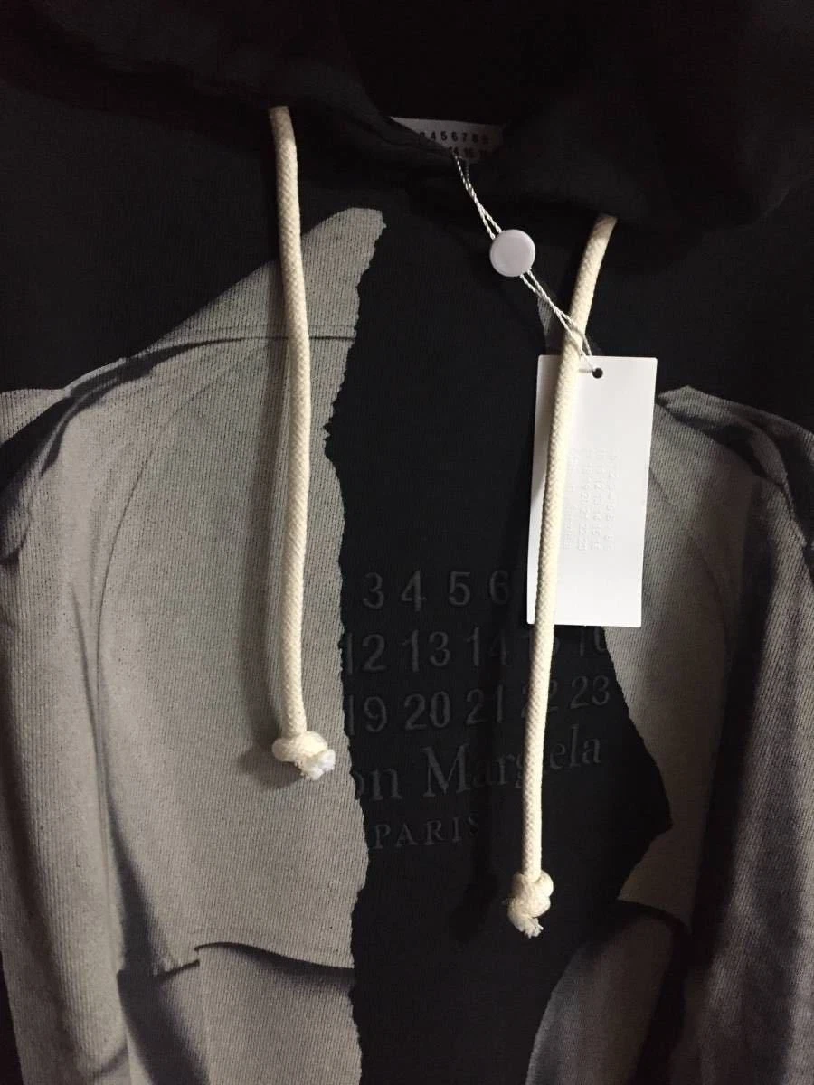 Felpa con cappuccio nera 50 nuova Maison Margiela Destroy trench coat stampata 19AW