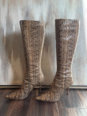 Jimmy Choo Python Knee High Stiletto Boots - Size 40.5