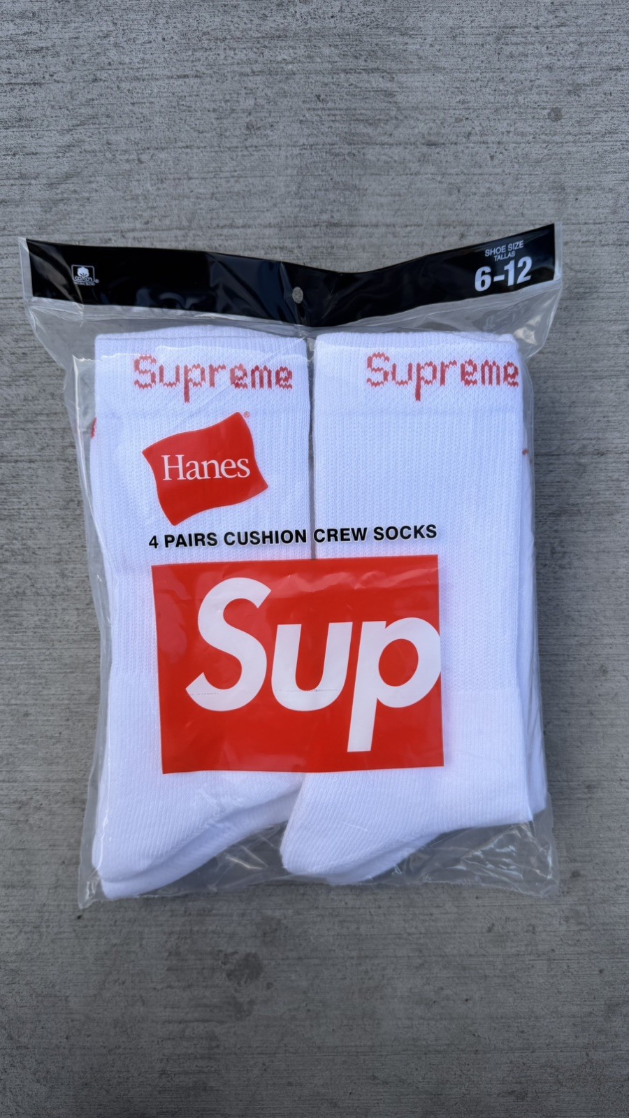 Supreme Hanes Crew Socks - White 4 Pack Size 6-12 Fast Free Shipping!