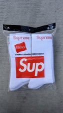 Supreme Hanes Crew Socks - White 4 Pack Size 6-12 Fast Free Shipping 