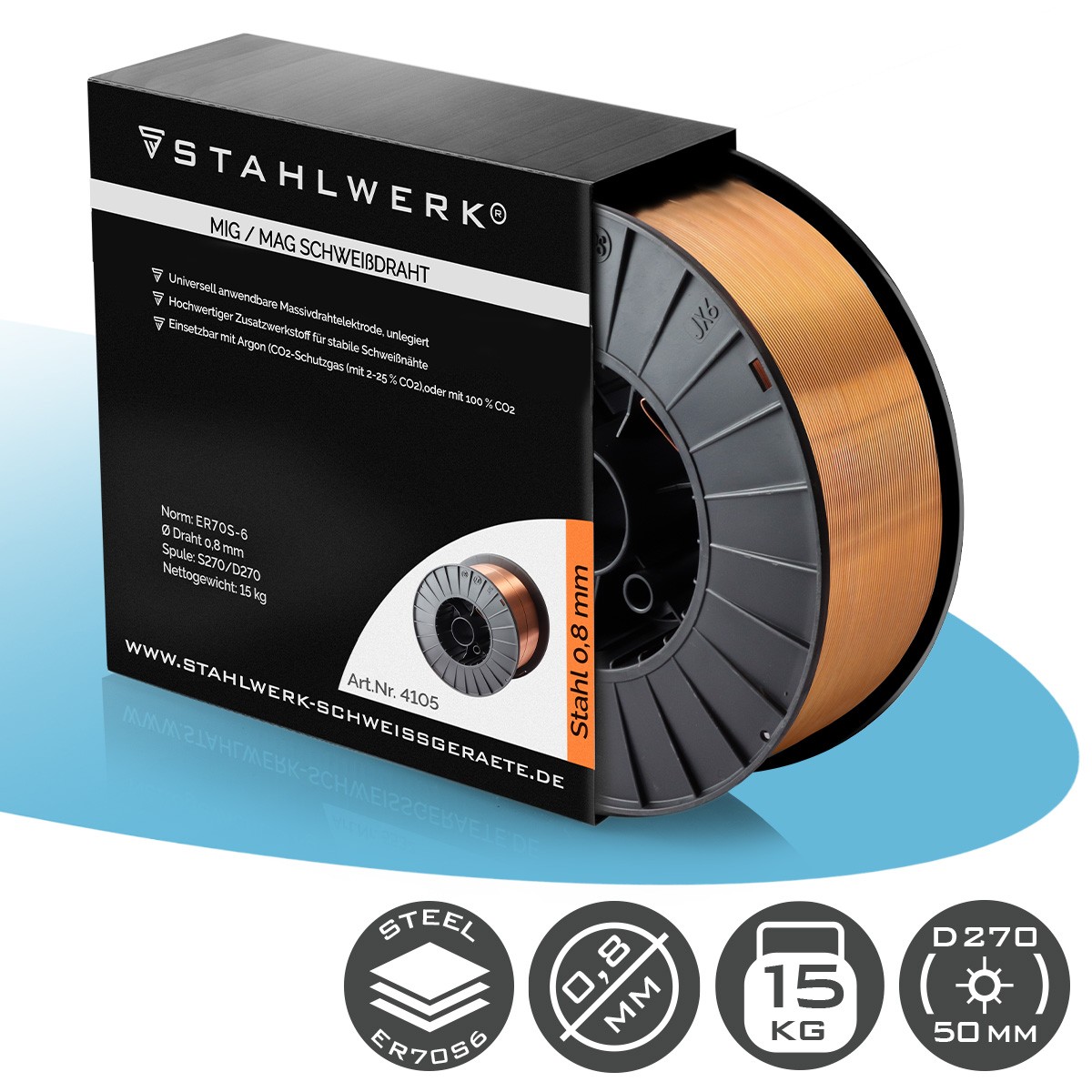 STAHLWERK MIG MAG premium welding wire wire roll ER70S-6 SG2 0,8 mm 15 kg