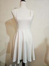 Lulus White Square Neck Midi Skater Dress Fit & Flare Stretchy Size S 