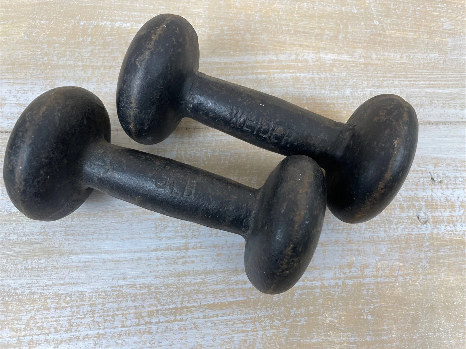 Pair of Vintage Weider 5 Lb Cast Iron Bun Style Dumbells Weights (10 Lb. total)