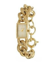 NEW DKNY GOLD TONE S/S PAVE CRYSTAL CHAIN LINK,MOP DIAL,BRACELET WATCH NY8388