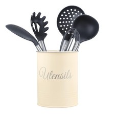 Utensil Holder Pot Cream Utensil Organiser Crock Pot Rust Proof Farmhouse Style