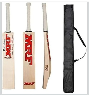 SR Cricket Bat Premium Grade Kashmir Willow, Full Size (MRF Genius Stickers)