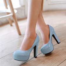 Zapatos de salón de tacón alto sexy para mujer plataforma tacón grueso charol fiesta