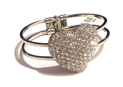 AVALAYA Silver Tone Hinged Diamente Crystal Heart Bracelet Clamper NWT