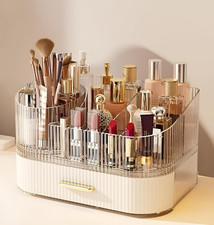 Makeup Organizer with Drawers and 360  Rotating Brush Holder, Large Capacity Cos