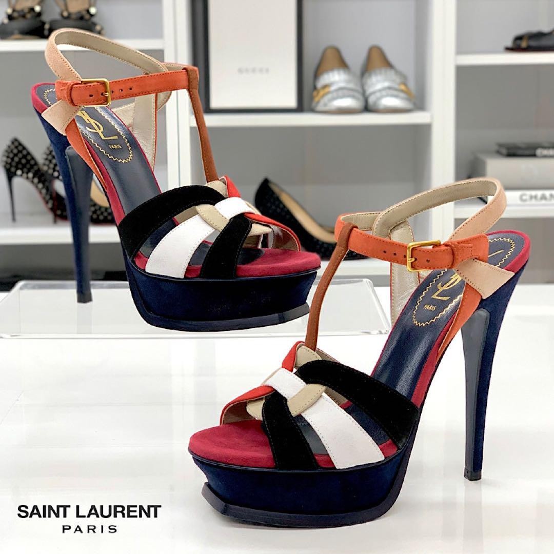 Saint Laurent sandali tacco alto scamosciati cinturino alla caviglia taglia 36 donna autentici