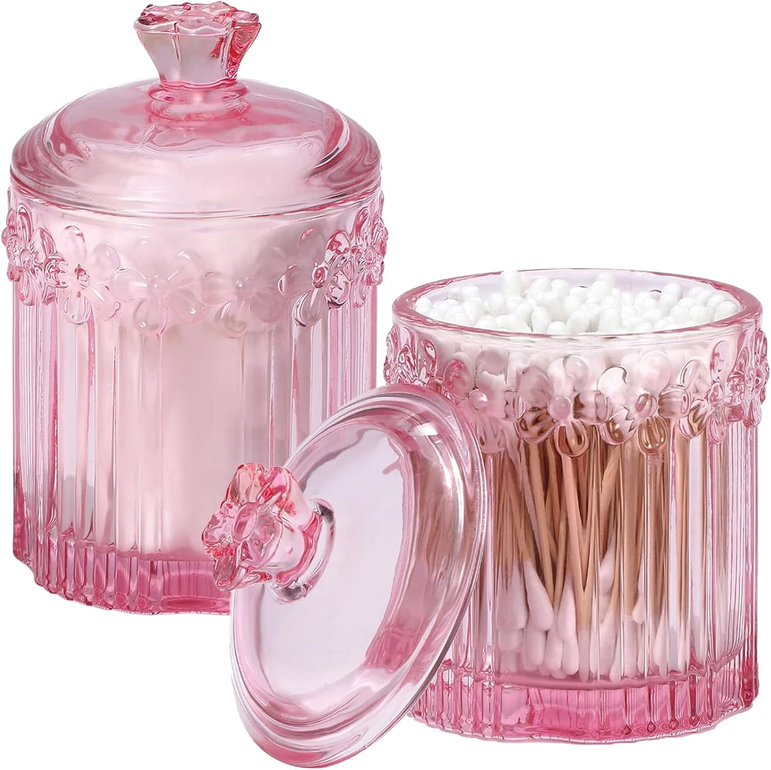 2 Pack Qtip Holder Glass Apothecary Jars with Lids Bathroom Accessories Vanity O