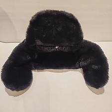 Vintage Russian Faux Fur Black Trapper Hat Mens Medum / Small Size 56