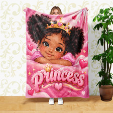 Girl Gold Crown Pink Hearts Castle Coral Fleece Blanket