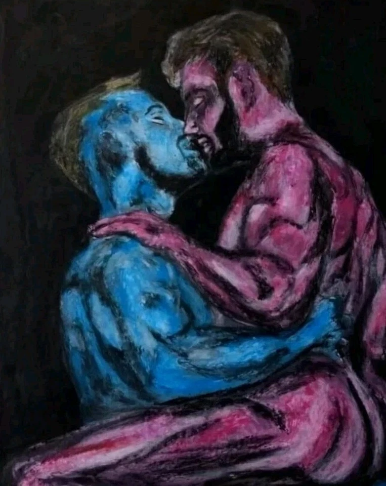 Männer Portrait Moderne Kunst Ölkreide Auf A4 Papier Gemälde Bild, Modern Art - Bild 2 von 2