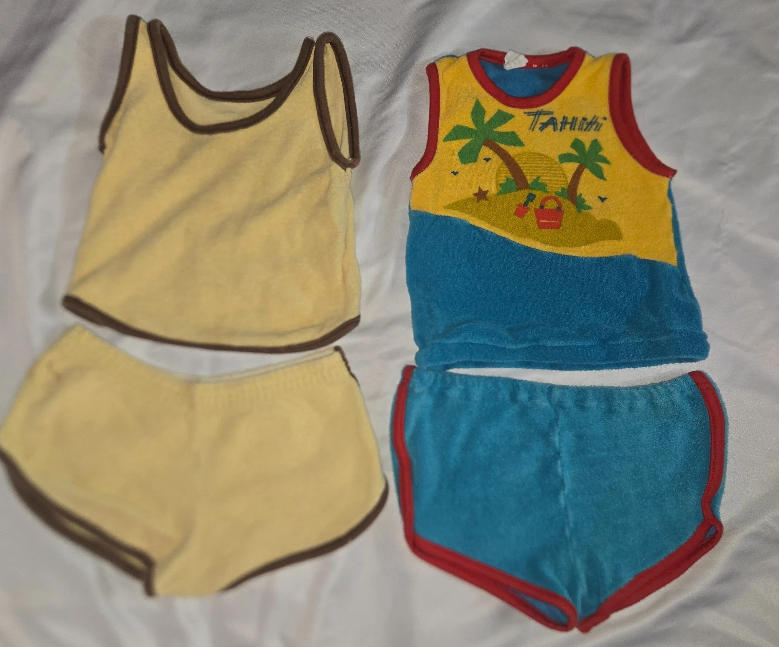 Vintage Wayfair Terry Cloth Tank Top and Shorts Outifts 2T - 3T Yellow Blue