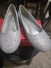 Hot Cakes Silver Glitter Rhinestone Ballet Flats for Women
