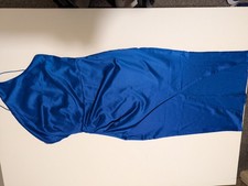 Femme Luxe Size 10 Blue Satin Split Ruched Bodycon Midi Dress