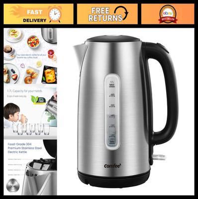 Stainless Steel Electric Kettle 1.7L Fast Boil 1500W with LED Light & Auto Shut-