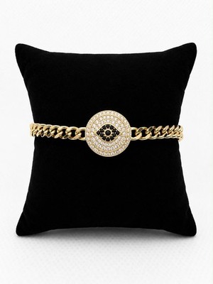 14K Gold Plated Black Evil Eye Bracelet | Cuban Link Crystal Charm Bracelet