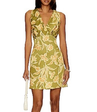 Faithfull the Brand womens size M Sheena Mini Dress Faro Floral Green V-neck