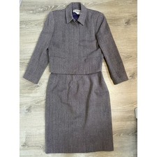 Vintage Carlisle Wool Blend Grey Tweed Two-Piece Blazer Midi Pencil Skirt Suit