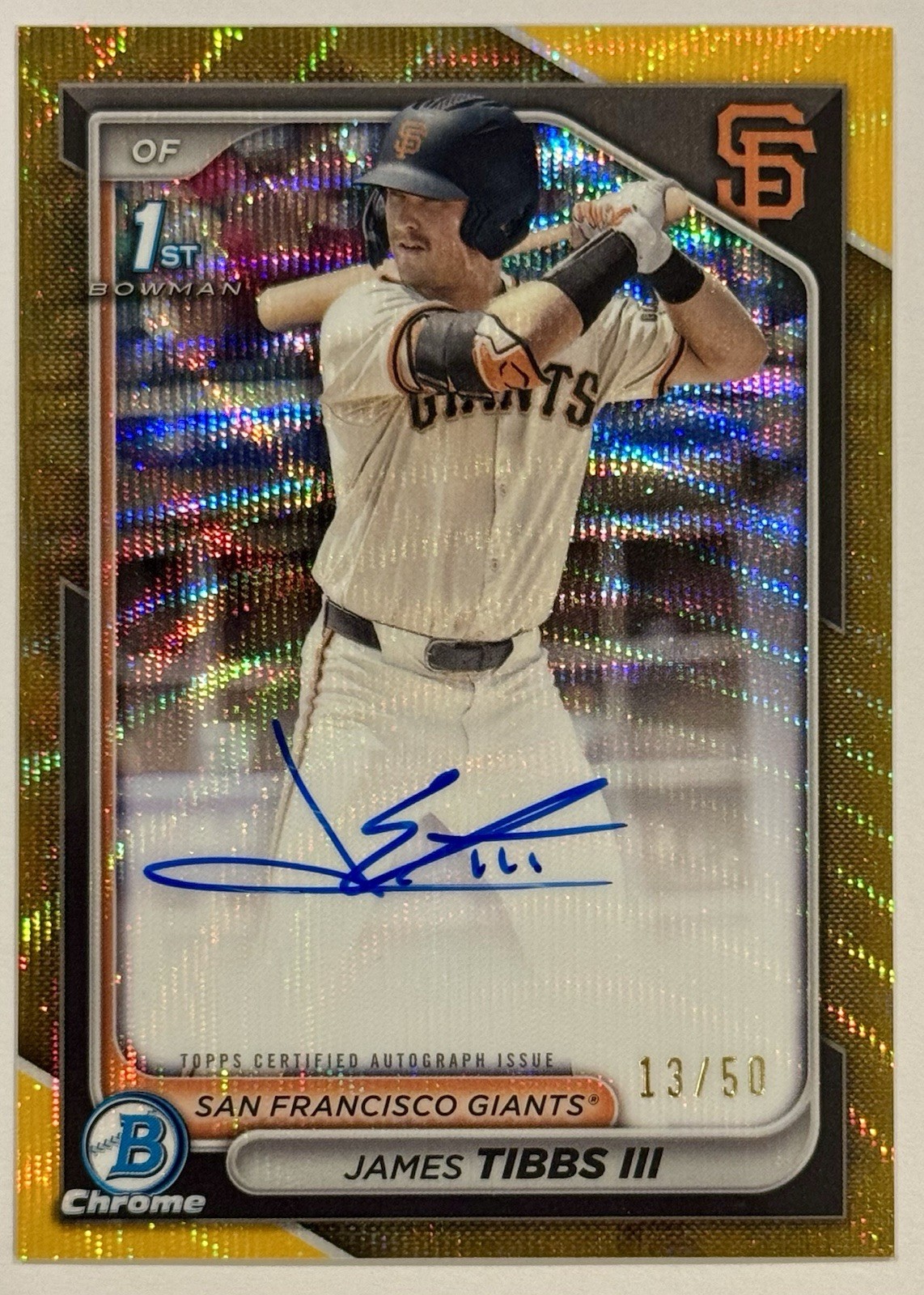 2024 Bowman Chrome James Tibbs III 1st Gold Wave Refractor Auto #13/50 #CPA-JT