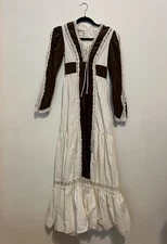Vintage 1970s Brown Velvet Cream Jessica’s Gunnies Gunne Sax Prairie Dress