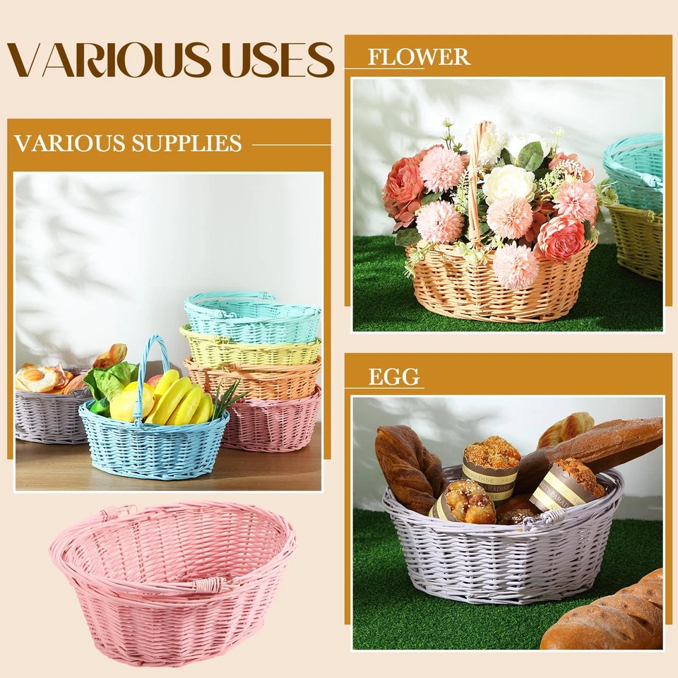 6 peças pequenas cesta de piquenique de vime com alça cestas de florista salgueiro oval... - Imagem 4 de 4