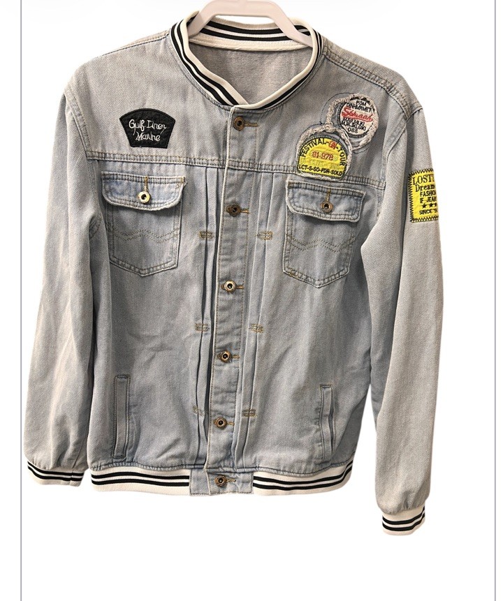 Vintage Style Patchwork Denim Varsity Jacket Bomb… - image 4