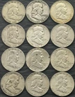 Roll of 12 Circulated 1950s-1960s Franklin Half Dollar 90% Silver Coins