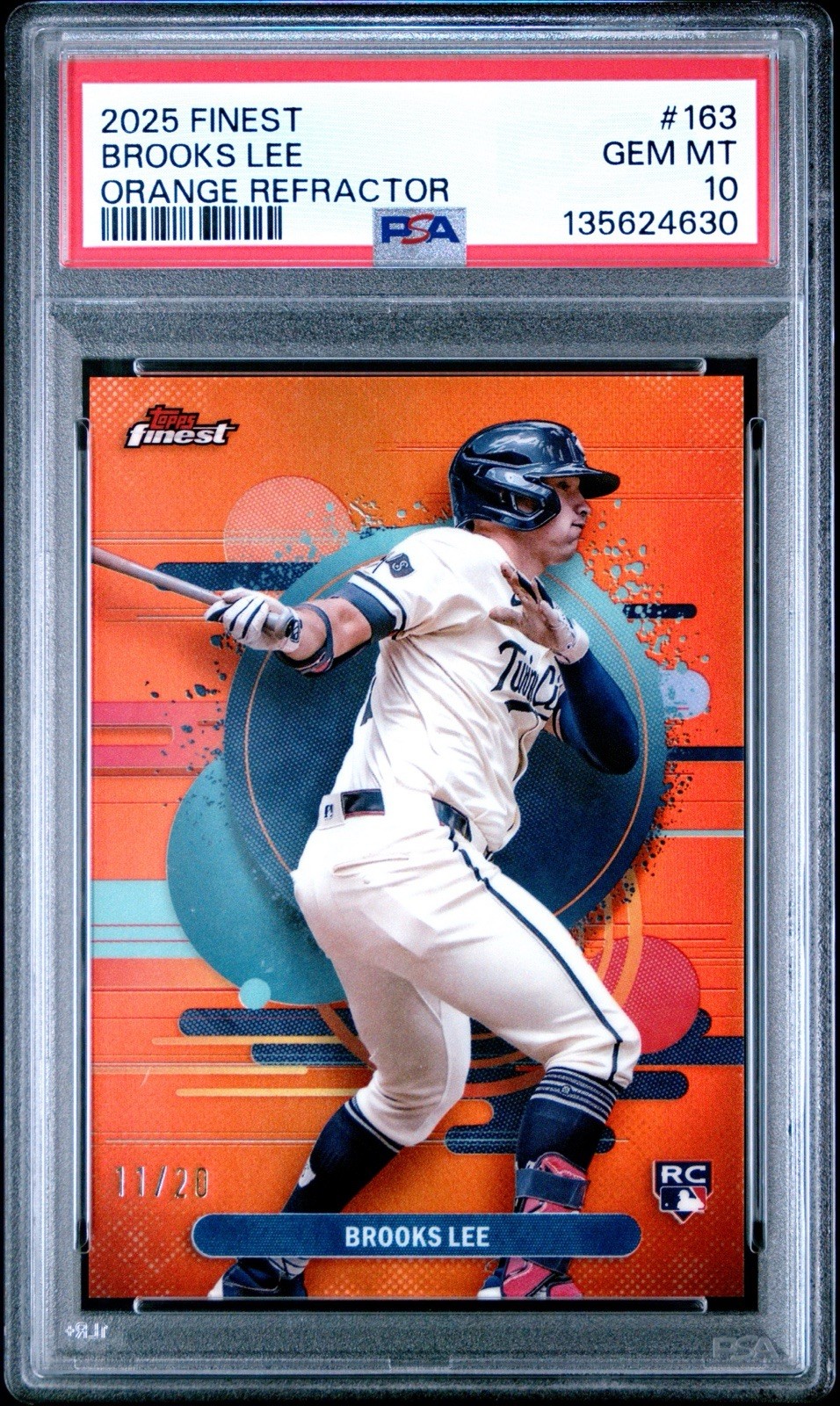 2025 Topps Finest - Brooks Lee Rookie #163 Orange Refractor /20 (RC) PSA 10