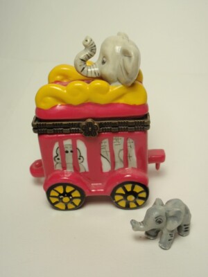 Elephant Pink Circus Car Trinket Box w/ Mini Elephant